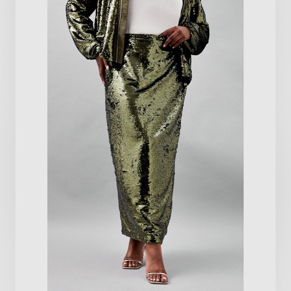 NWT Karen Millen Plus Size Sequin Woven Maxi Skirt - Picture 5 of 6